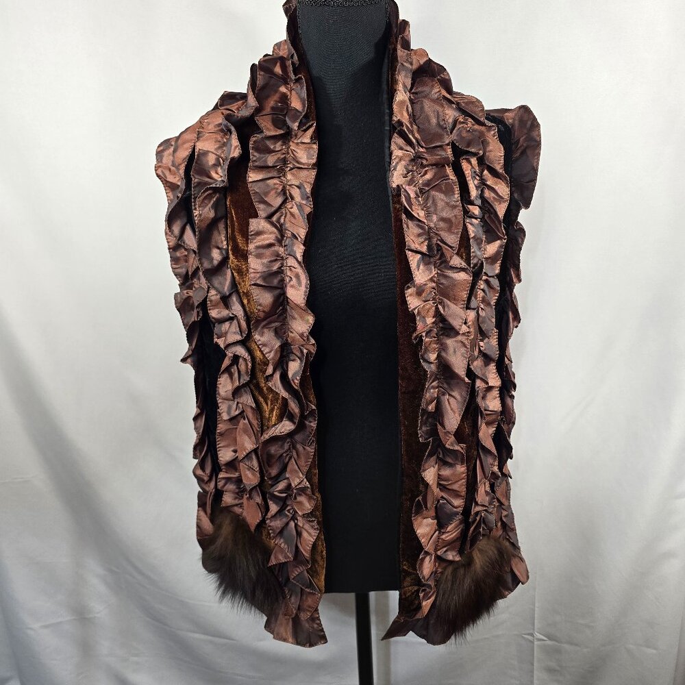 MITCHIE'S 100% Silk Ruffled Scarf Fur Ends Swanky Chic Eloquent CANADA (SS)